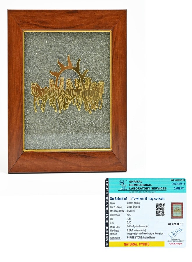 HindCraft Seven Horses Pyrite Frame - Vastu Wall & Table Decor | Raw Pyrite Stone with 7 Horse Design | Home Office Showpiece | Diwali & Housewarming Gift | 7x7 Inch - Image 1